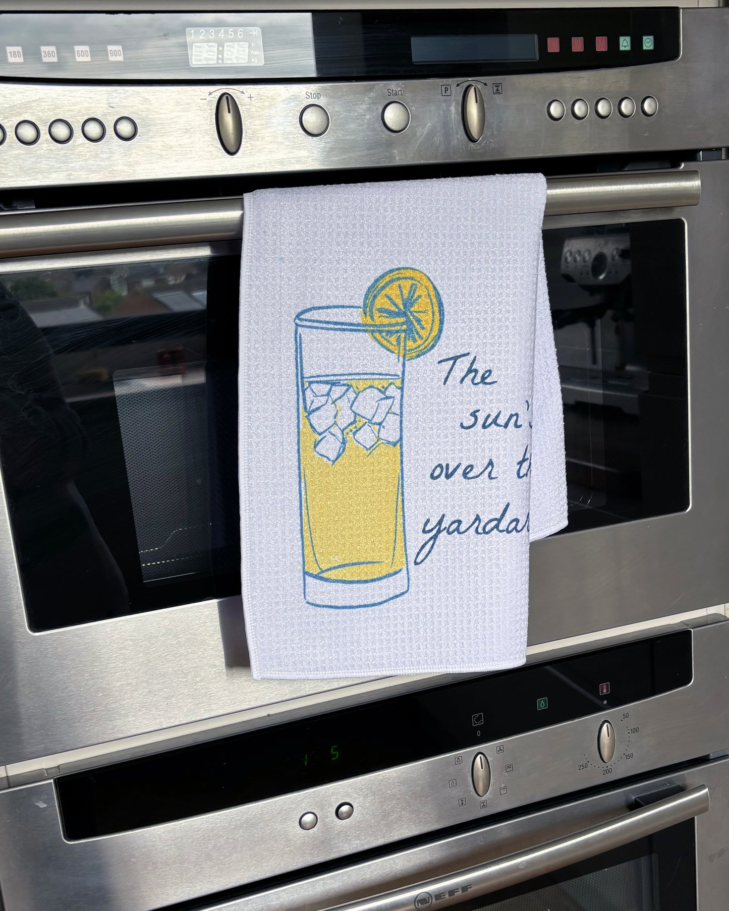 Suns over the yardarm, waffle tea towel