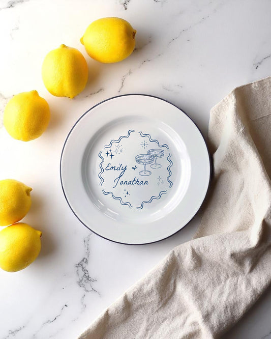Personalised couples enamel plate