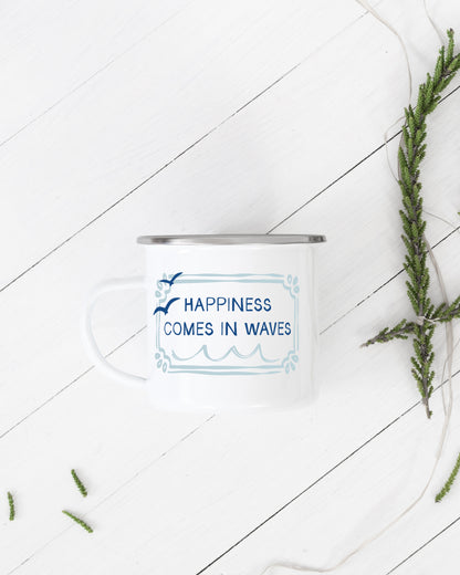 Happiness Comes in Waves Camping Mug