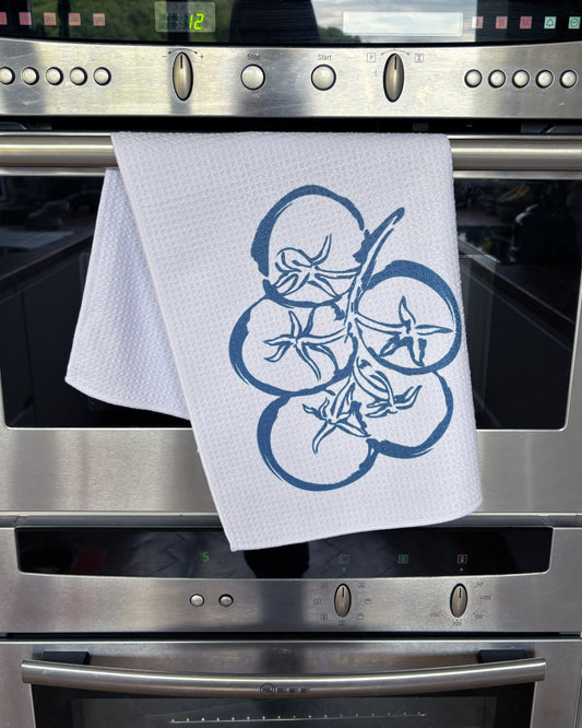 Tomatoes, waffle tea towel