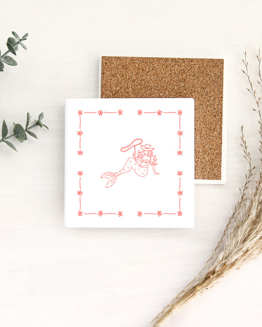 Round up mermaid Ceramic Coaster